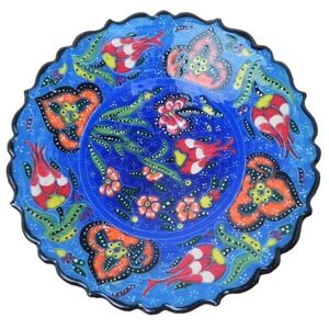 Turkish‎ Plate Handmade Hand Painted Folk Art Blue